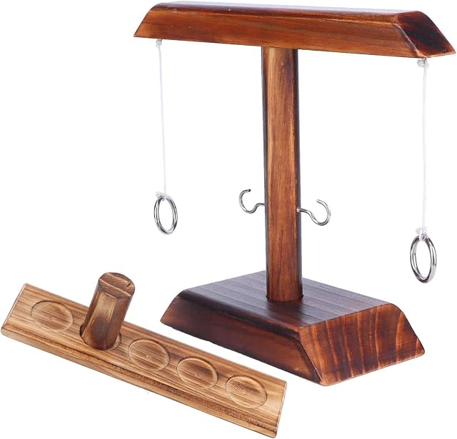 Ring Hook and Ring, Handheld Board with Shot Ladder Bundle, Outdoor Indoor Handmade Pine Wood Interactive Set for Bars Home(Black)