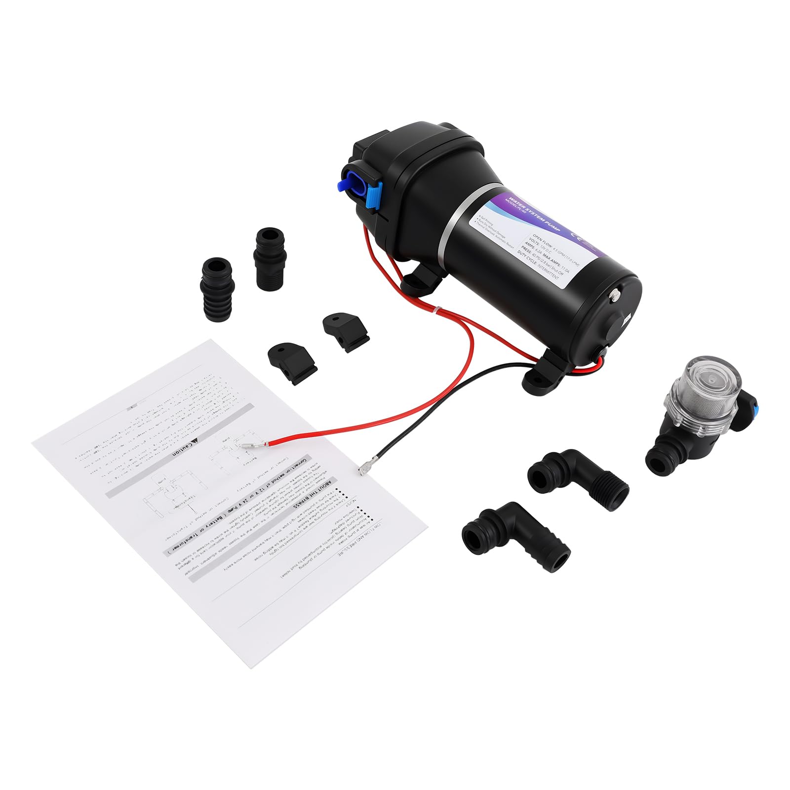 Bomba de presión de 12 V 17LPM, bomba de aumento de presión con filtro, bomba de agua con conexiones para sistemas de llenado automático, grifo Booster, lavavajillas Booster