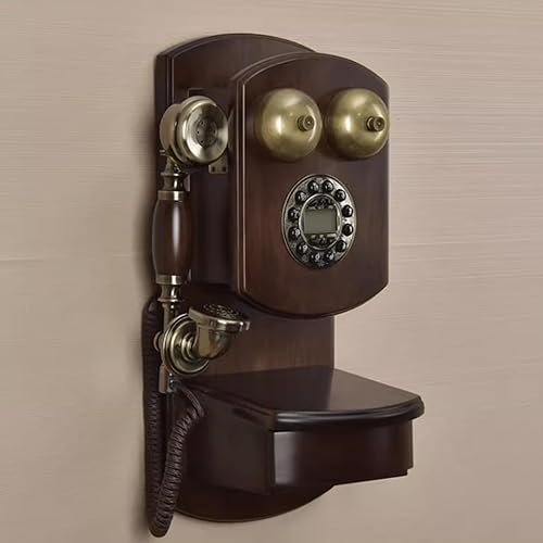 Classic Retro Wood Wall Telephone Vintage Style Corded Phone with Push Button Old Fashioned Landline Phone for Home Office Hotel Barrown