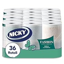 Nicky Fashion Carta Igienica – Confezione da 36 Maxi Rotoli a 4 Veli, 165 Strappi per Rotolo, Decorata, Resistente e Morbida sulla Pelle, Delicatamente Profumata al Talco, Prodotta in Italia