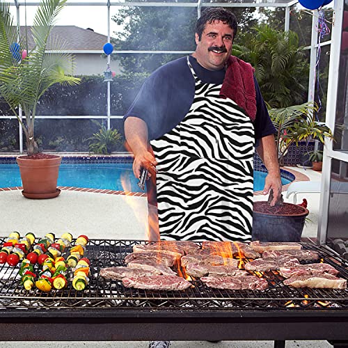 Sanferge Canvas Plus Size Apron For Women With 2 Pockets, 39 X 38 Inch Extra Large Xxl Aprons, Vintage Gingham Adjustable Long Bib Chef Apron For Cooking, Kitchen, Barber, Gardening, Waitress, Zebra #TOP6