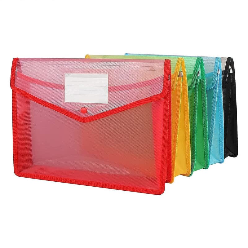 Image of Envelope Folder,Transparent Poly-Plastic A4 Documents File Storage Bag with Snap Button Certificate File Holder /Document Folder for Certificates A4 /Legal /Bag for Document (Pack of 2)