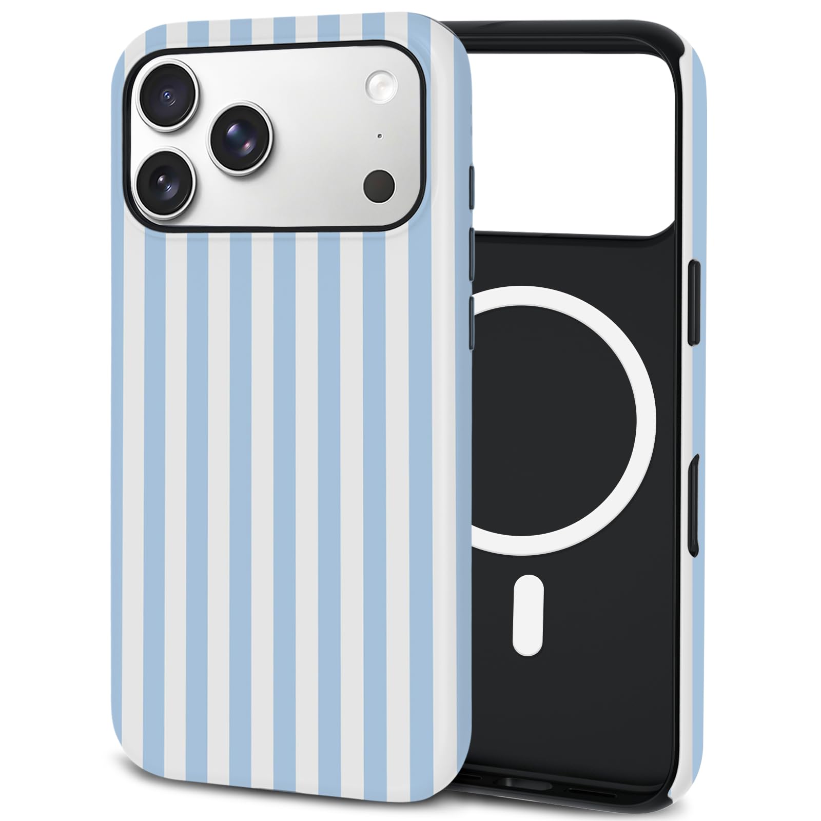 Mokiy TPU Phone Case for iPhone, MagSafe Wireless Charging Compatible, Shockproof Slim Fit Protective Cover with Anti-Yellowing & Raised Camera Protection (Blue Stripe, iPhone 17 Pro Max(6.9")) iPhone 17 Pro Max(6.9") blue stripe