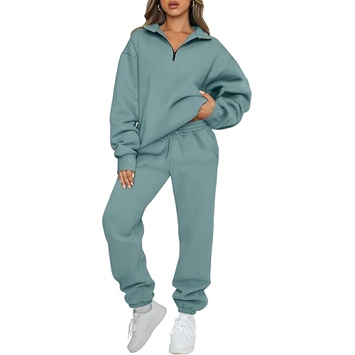 AUTOMET Women's Sweatsuits 2 Piece Outfits Lounge Sets Long Sleeve Half Zip Pullover and Baggy Sweatpants with Pockets