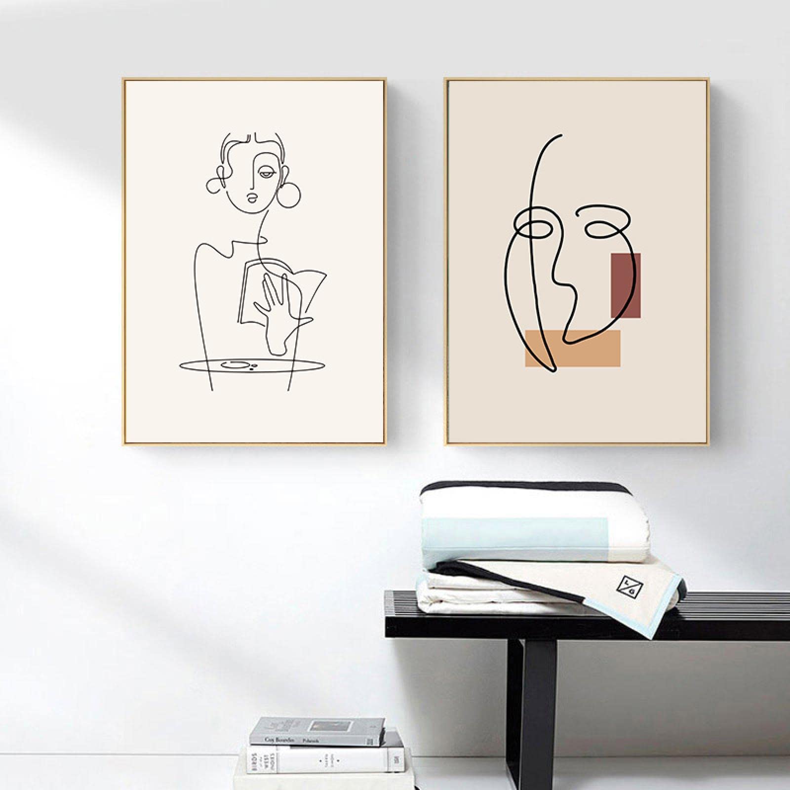 Rumlly Bohemia Liniowy rysunek Kobieta Grafika Obraz na płótnie Prostota Sztuka estetyczna Plakaty i druki Sztuka ścienna Zdjęcia Home Decor 60x90cmx2 Bez ramki