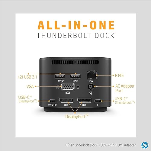 Miniatura 7 de HP Base Thunderbolt de 120 W con adaptador HDMI, estación de acoplamiento universal USB-C de hasta 100 W con puerto USB-C Alt, USB VGA USB C