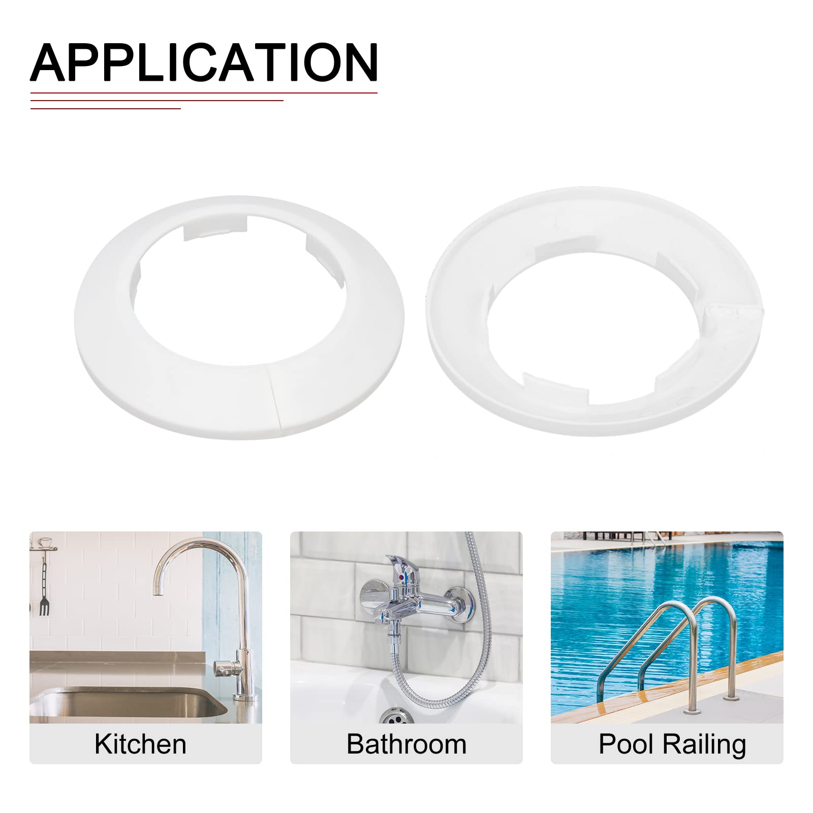 DTGN 100x13mm(DxT) Pipe Cover Decoration - Good for Bathroom Kitchen 63mm Dia Pipe - PP Plastic Escutcheon - White - Image 4