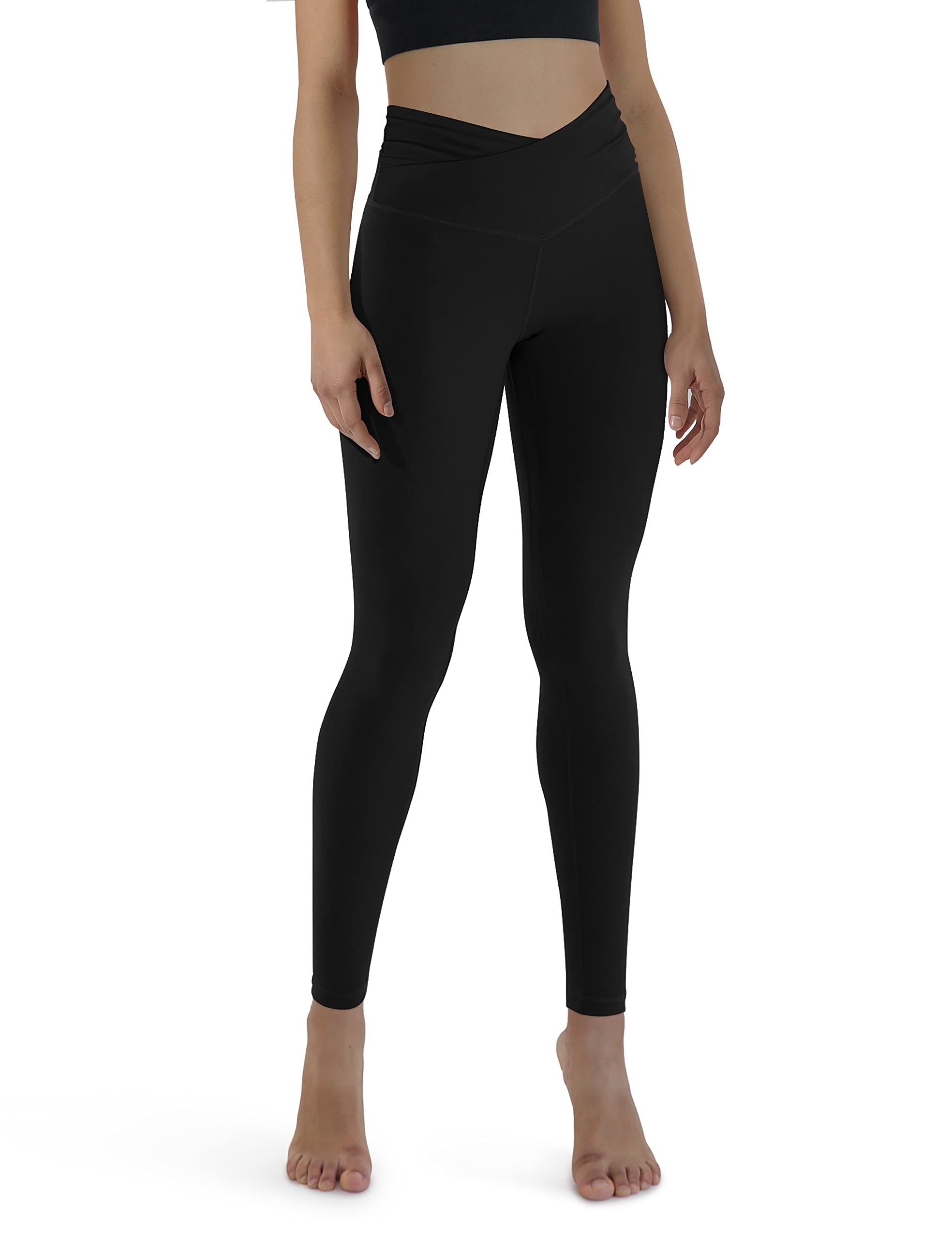 ODODOS Gathered Cross Waist Yoga Pants for Women, Crossover Athletic