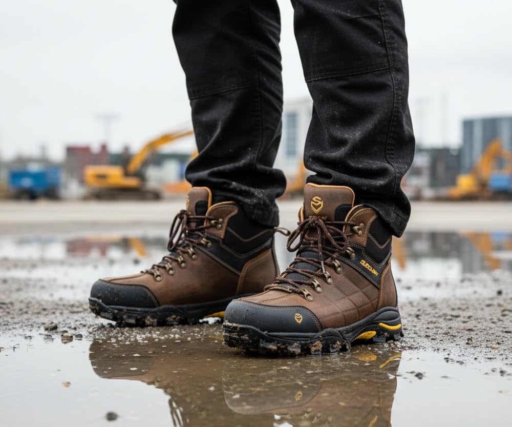 SUREWAY Men's 6" Soft/Steel Toe Heavy Duty Waterproof Work Boot,Roofing,Hunting,Leather,Lace Up,EH Construction Industrial Ankle Safety Men Work Boots,Slip Resistant Comfortable Outsole - Image 3