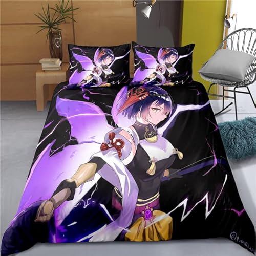 Qiuka Housse de Couette Genshin Impact,Kujou Sara cs-63,Parure de Lit Garçon Motif d'impression d'anime Cadeau d'anniversaire de NoëL für Enfant Jeune Joueur,140x200cm Cover