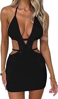 Women's Halter Bodycon Mini Dress Sleeveless Tie Backless Hollow Out Corset Knit Wrap Beach Dress Summer 2025