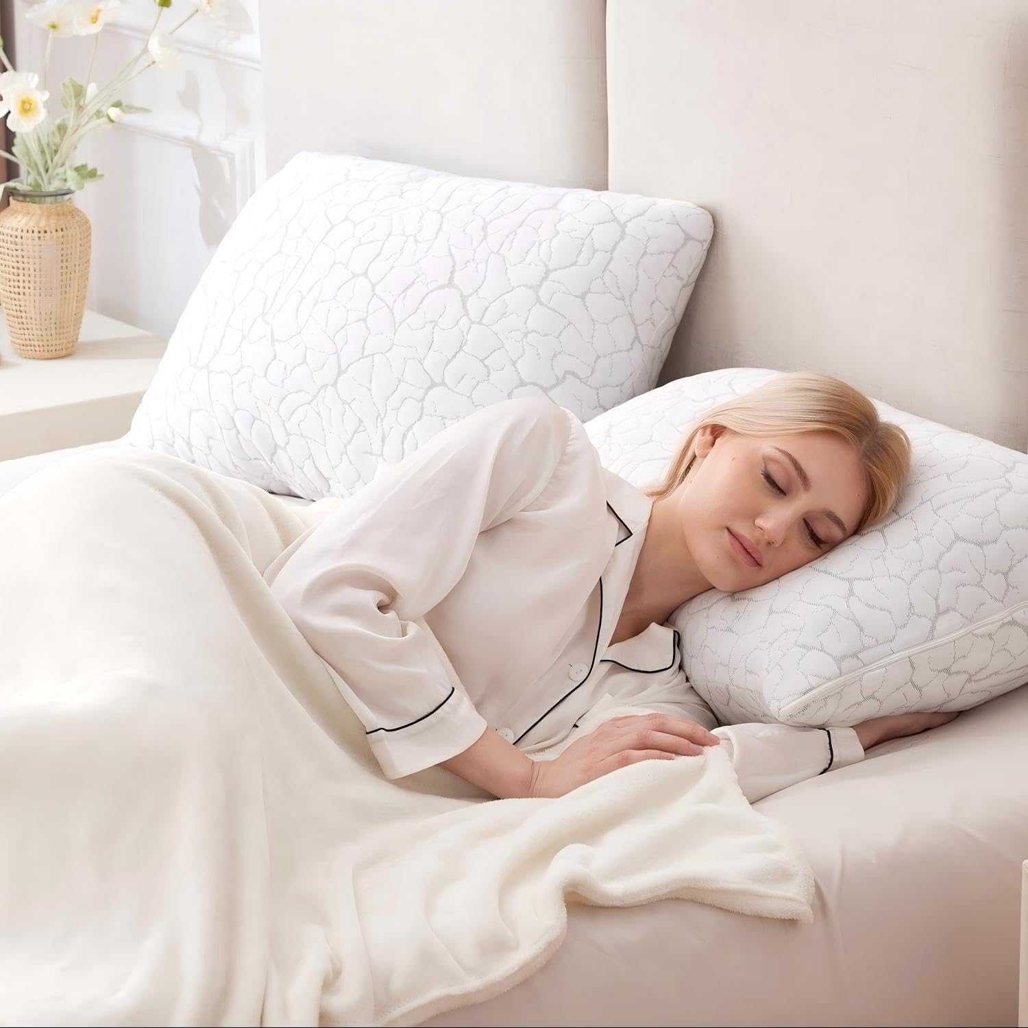 Cuscini rinfrescanti per dormire, confezione da 2, regolabili, in memory foam, per letto king size, per letto, schiena, stomaco, per chi dorme caldo, cuscino freddo, con fodera rimovibile e