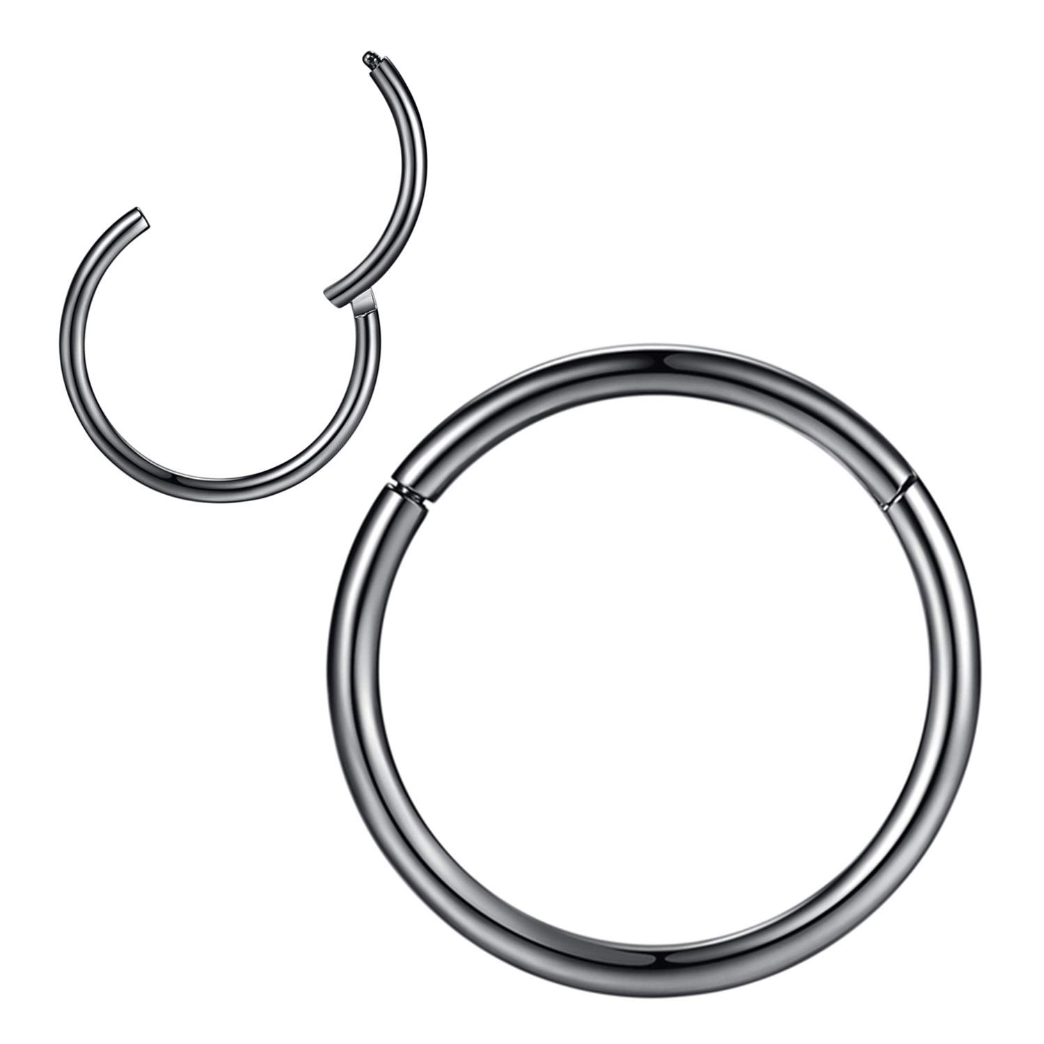 Popuhoops 316L Surgical Steel Hinged Nose Rings Hoop Suptum Ring Body Piercing Lip Rings Helix Cartilage Rook Earrings 20G 18G 16G 14G 12G 10G 8G, Diameter 5mm to 16mm, Gold-Rose Gold-Silver-Black — view 7