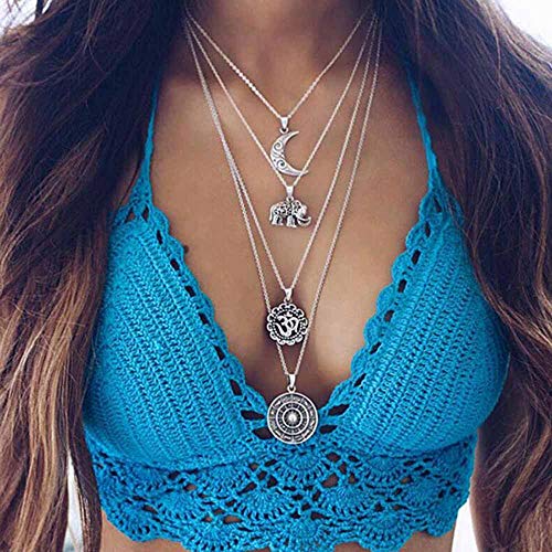 Jovono Boho MultiLayered Necklaces 3D Moon Elephant Compass For Women and Girls