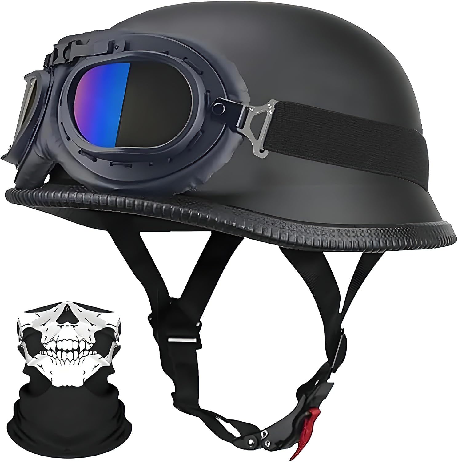 German Style Motorcycle Helmet, DOT Approved Adult Men Women Half Helmet, Lightweight Skull Cap Half Shell Helmet, for Street Bike Cruiser Moped