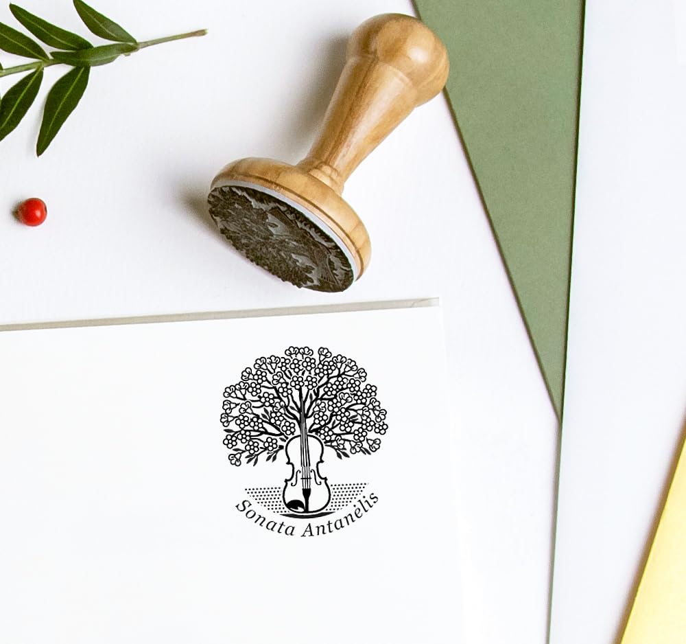 Tampon Personnalisé – Violon et Arbre en Fleurs – Illustration Artistique