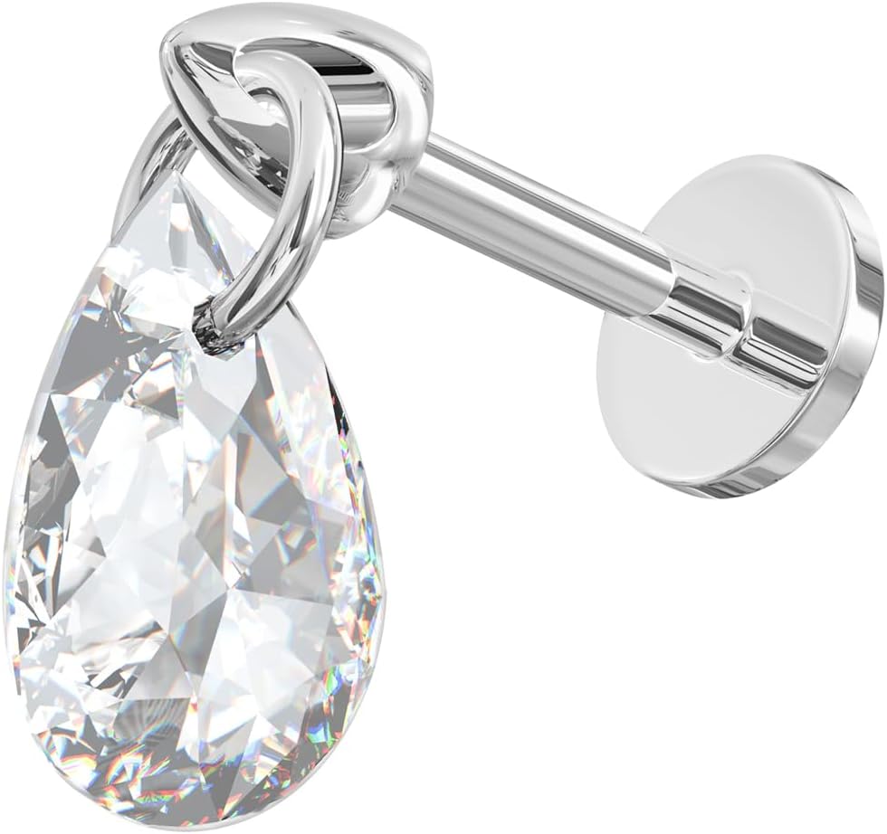 G23 Grade Titanium Teardrop Cz Stone Dangling Design Push Fit Top 18G, 16G - 6mm, 7mm, 8mm, 9mm, 10mm Lip Labret - Tragus Bar Piercing - Labret Stud Helix - Tragus Piercing Jewelry