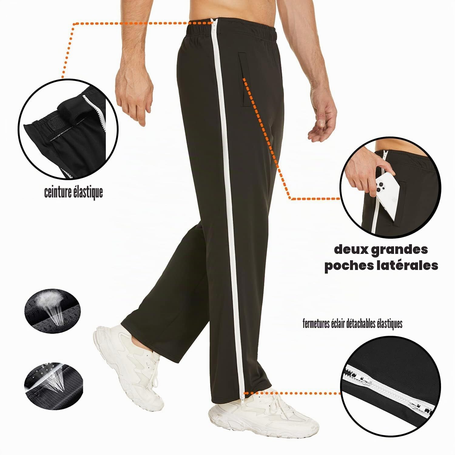 PINSPARK Pantalon de Rééducation pour Homme avec Fermeture éclair sur Toute la Longueur Pantalon de Jogging Pantalon Détachable
