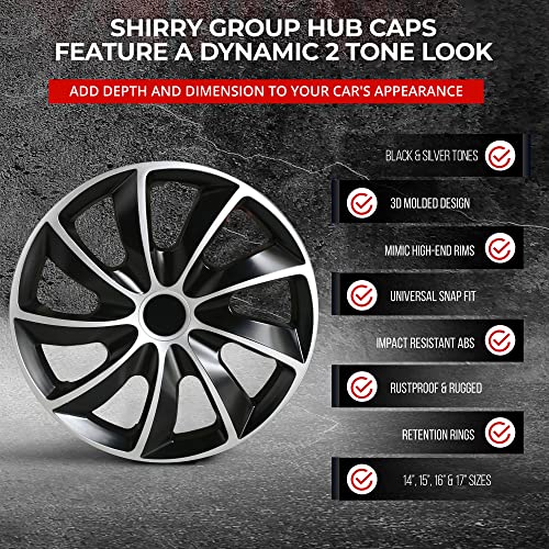 Hubcaps 4-Pack Kit, 17 inch Hub Caps Set of 4 Wheel Covers with Universal Snap-On Retention Rings, 2-Tone ABS Plastic Black and Silver Car Rims for All Models (SG-5084-DP-17) - Image 4