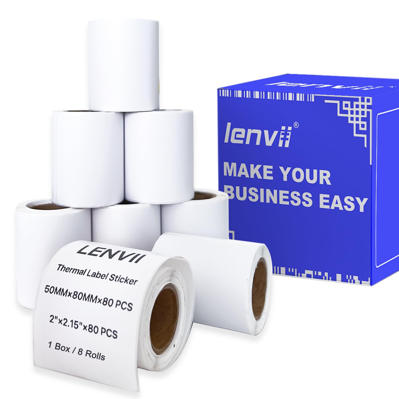 LENVII 50x80mm Pegatinas de Etiquetas Térmicas,Etiquetas Térmicas de 2"x3.15" Etiquetas Autoadhesivas Pegatinas Térmicas Impermeables/Resistentes al Aceite/a la Fricción(1 rollo 80 pcs 8 rollos)
