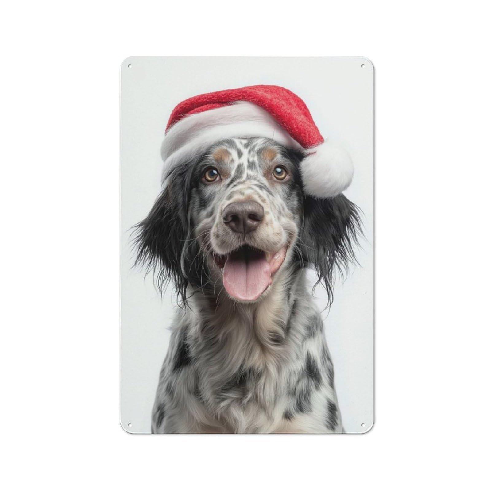 Junmoney English Setter Dog With Santa Hat Retro Metal Wall Sign 30X20cm With For Café Or Home Bar, For Cooler-Season Styling In Café And Home Bar