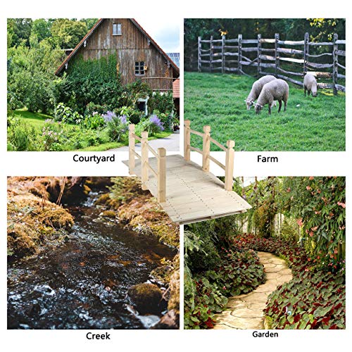 HYNAWIN Garden Bridge,Wood Arc Bridge with Rails for outside-5FT Length(Natural),Classic Decoration for Landscaping,Backyard Creek Pond or Farm