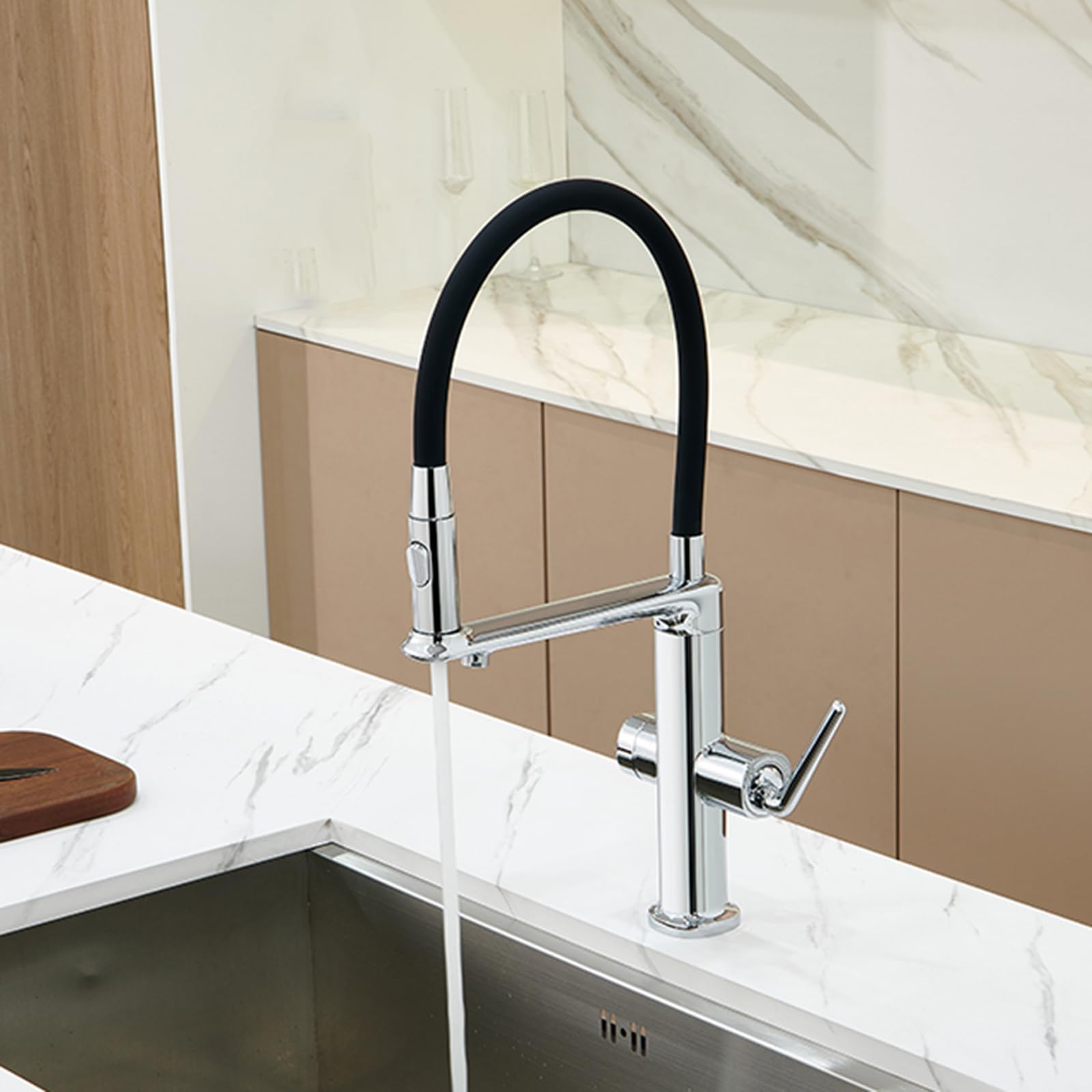 ZYCHSJXA Kitchen Bath Taps3 Way Tap with Pull Out Spray Rotary Brass Sink Faucet 3 in 1-Chrome Plated