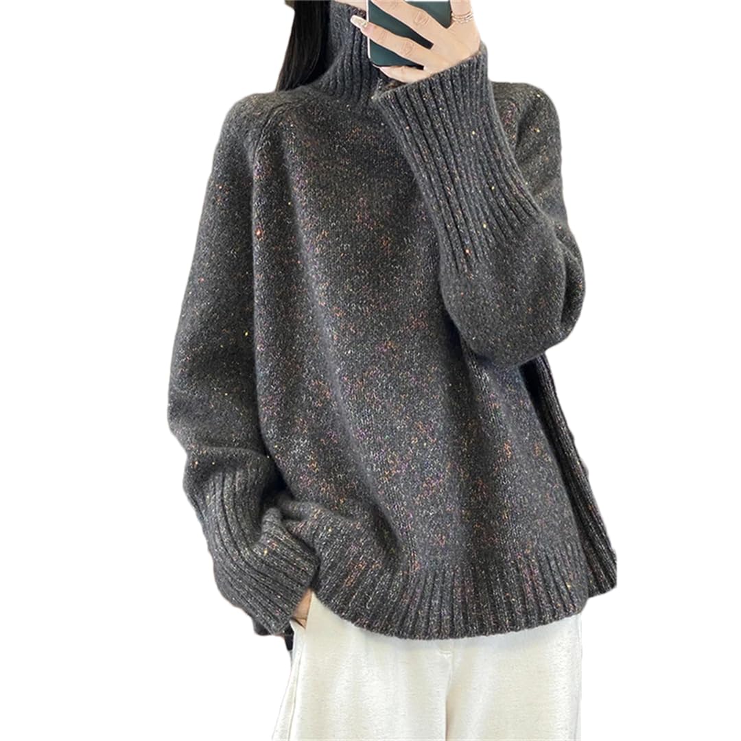 Damski sweter z wełnianym golfem w jednolitym kolorze luźna bluzka plus size