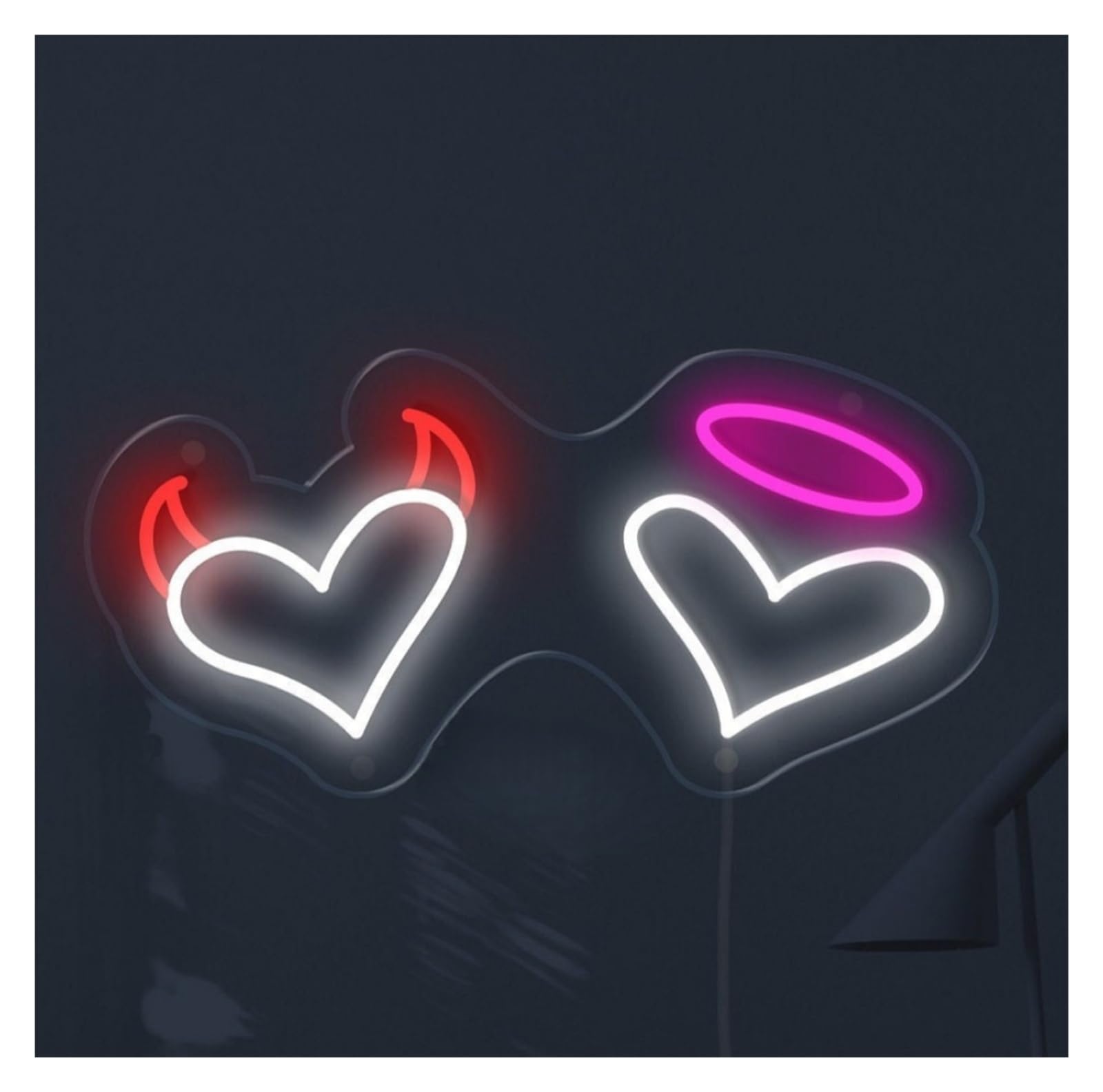 RONGCH Hanging Art Signs Angel and Devil Hearts Neon Sign Gameroom Bedroom Bar Livingroom Birthday Party Wall Decoration 48cm