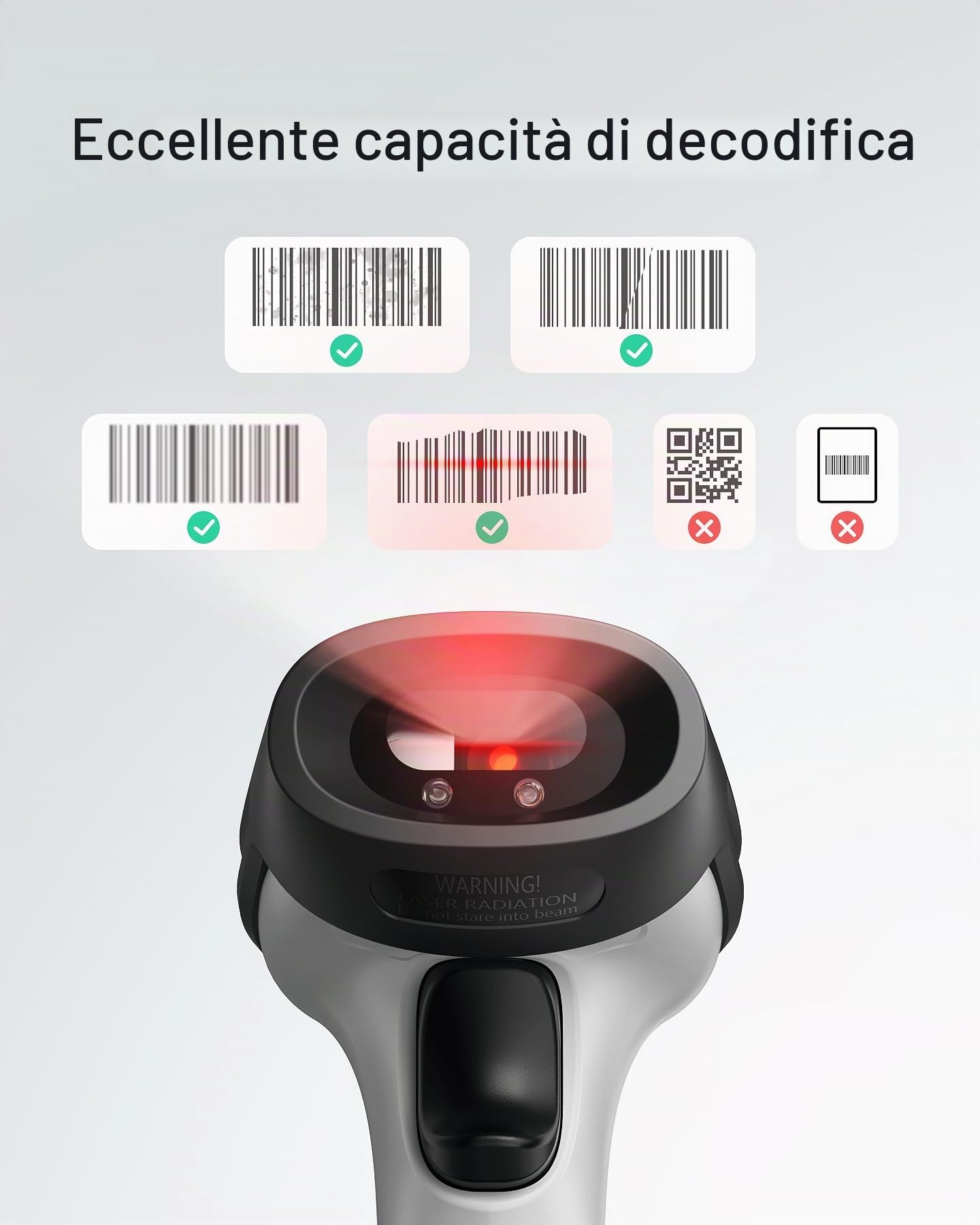 Inateck Lettore Codici a Barre Bluetooth Wireless, 180 Giorni di Standby, Portata 35m, Lettura Automatica Veloce e Precisa,BCST-70