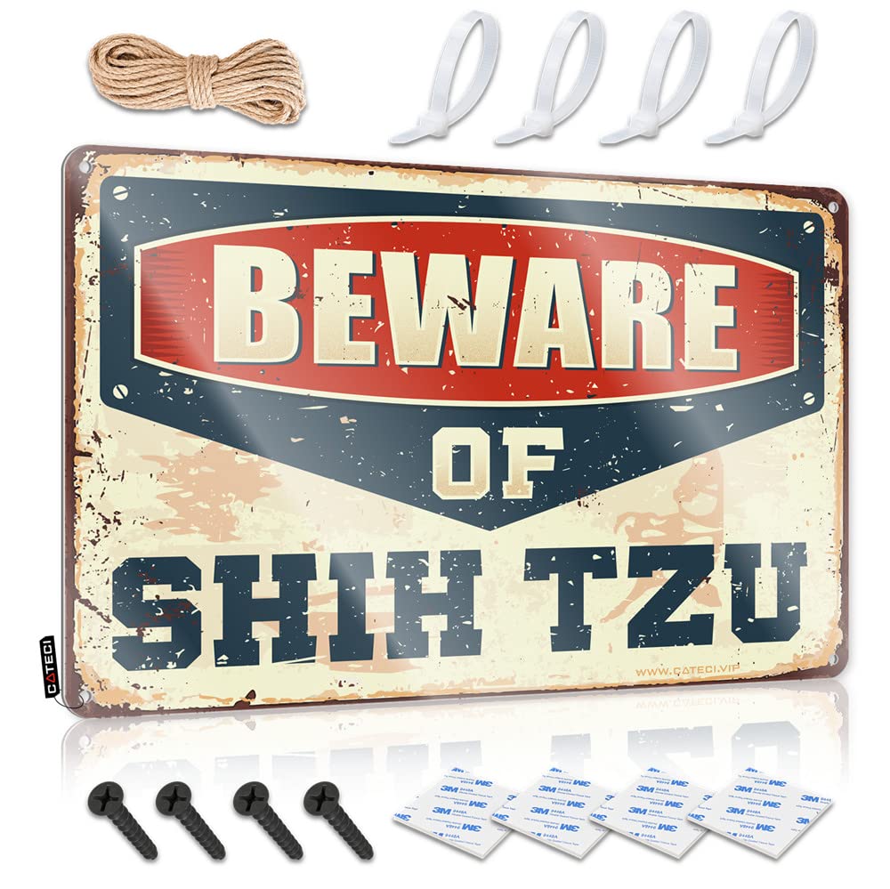 Dtha Women's One Color Sarcastic Metal Signs Beware Of Shih Tzu Sign Funny Vintage Signs Home Bar Tin Sign(30X40cm)