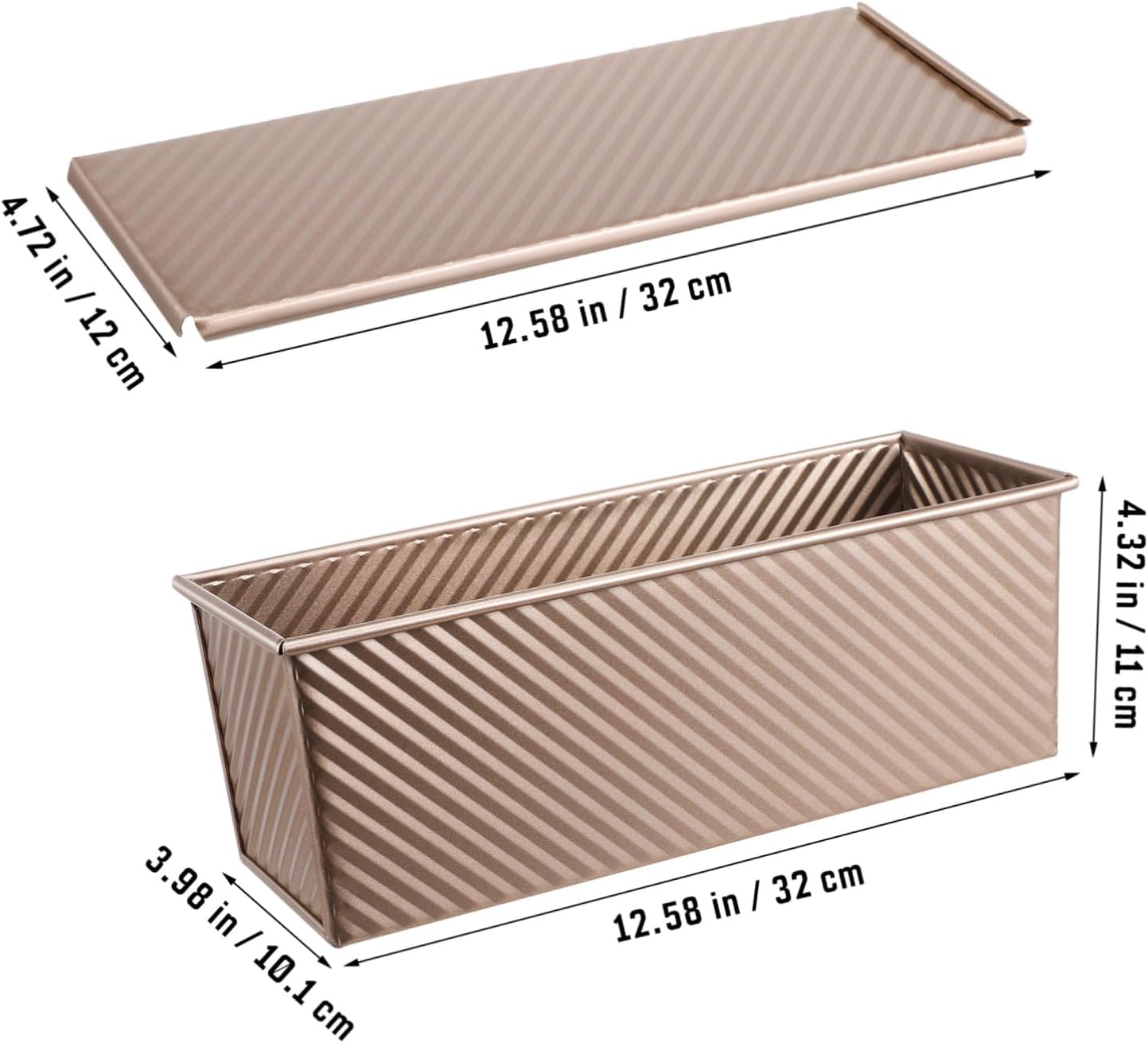 Corrugated Loaf Pan with Lid Extra Long Non-Stick Metal Bread Mold for Baking 1kg Homemade Toast Rectangular Toast Box Suitable for Oven Use