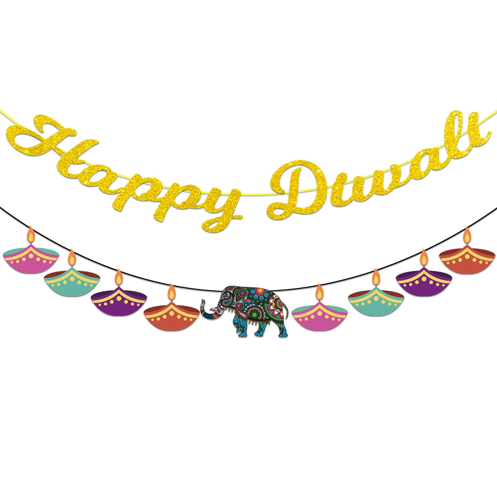 iwiio Happy Diwali Banner & Decorations for House - Diwali Bunting & Party Photo Props, Multicolor