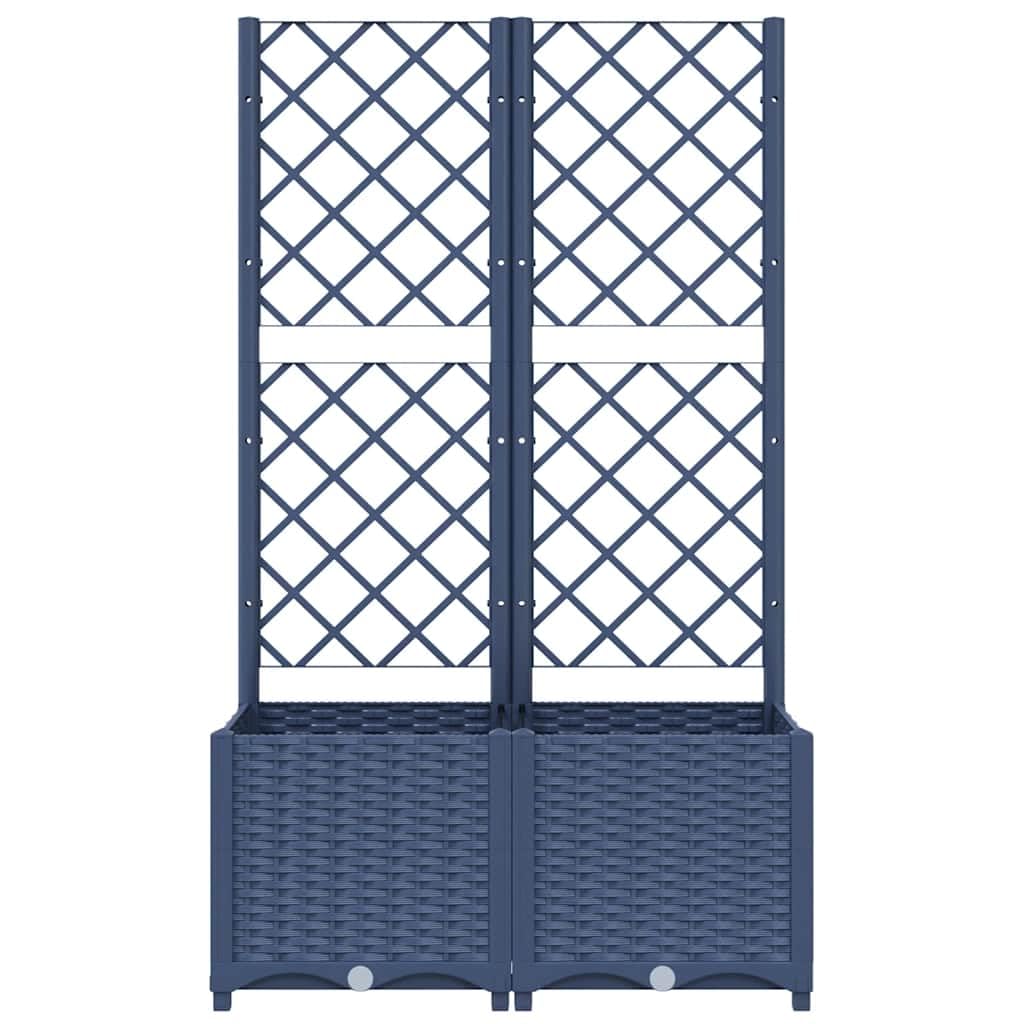 Jardiniere de Jardin avec Treillis Bleu Gris en PP 80 x 40 x 136 cm, bac Plante Fleur Interieur Exterieur Balcon terrasse Jardin, Support Culture Drainage Reserve Eau