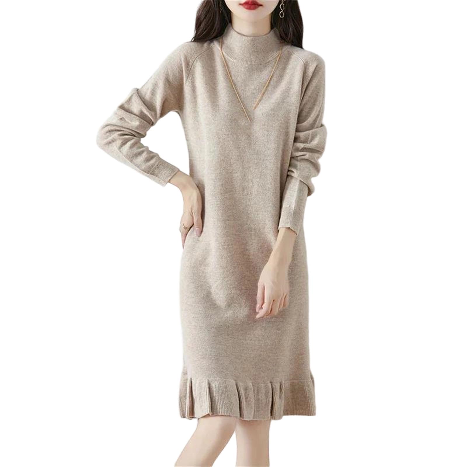 Womens Merino Wool Sweater Dress Half Turtleneck Loose Fit Pullover Soft Warm Fall Winter Outfit