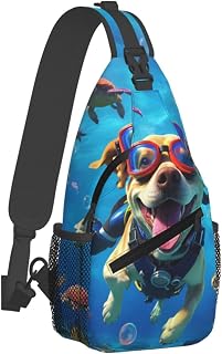 SWEET TANG Cool Sling Backpack Funny Boston Terrier Dog Diving, Lightweight Sling Shoulder Bag, Outdoor Chest Crossbody Bike Gym Runner Daypack with Adjustable Strap for Men Women