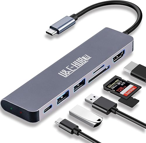 JUBAAY USB C Hub 6 en 1 adaptador multipuerto Dongle a HDMI con salida HDMI