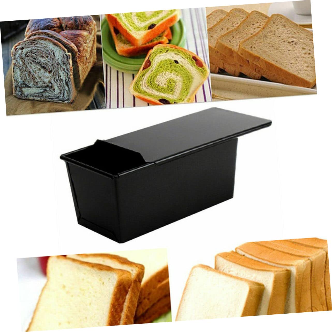 750g Moule à Pain Rectangulaire avec Couvercle Coulissant Noir