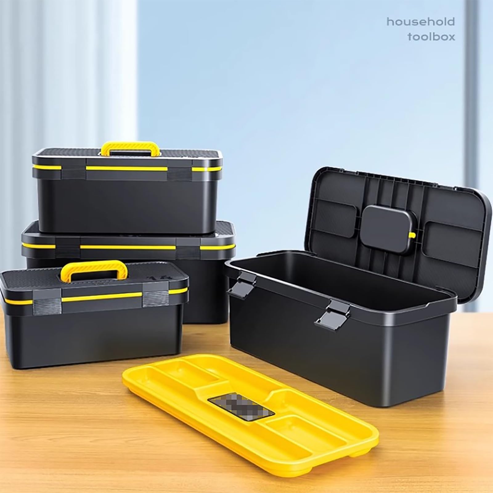 Dwupoziomowa Plastikowa Skrzynka na Narzędzia, Przenośny Organizer do Przechowywania Narzędzi, z Wyjmowaną Tacką, 3 Rozmiary, do Domu, Warsztatu(46x21x21cm/18.1x8.3x8.3in)