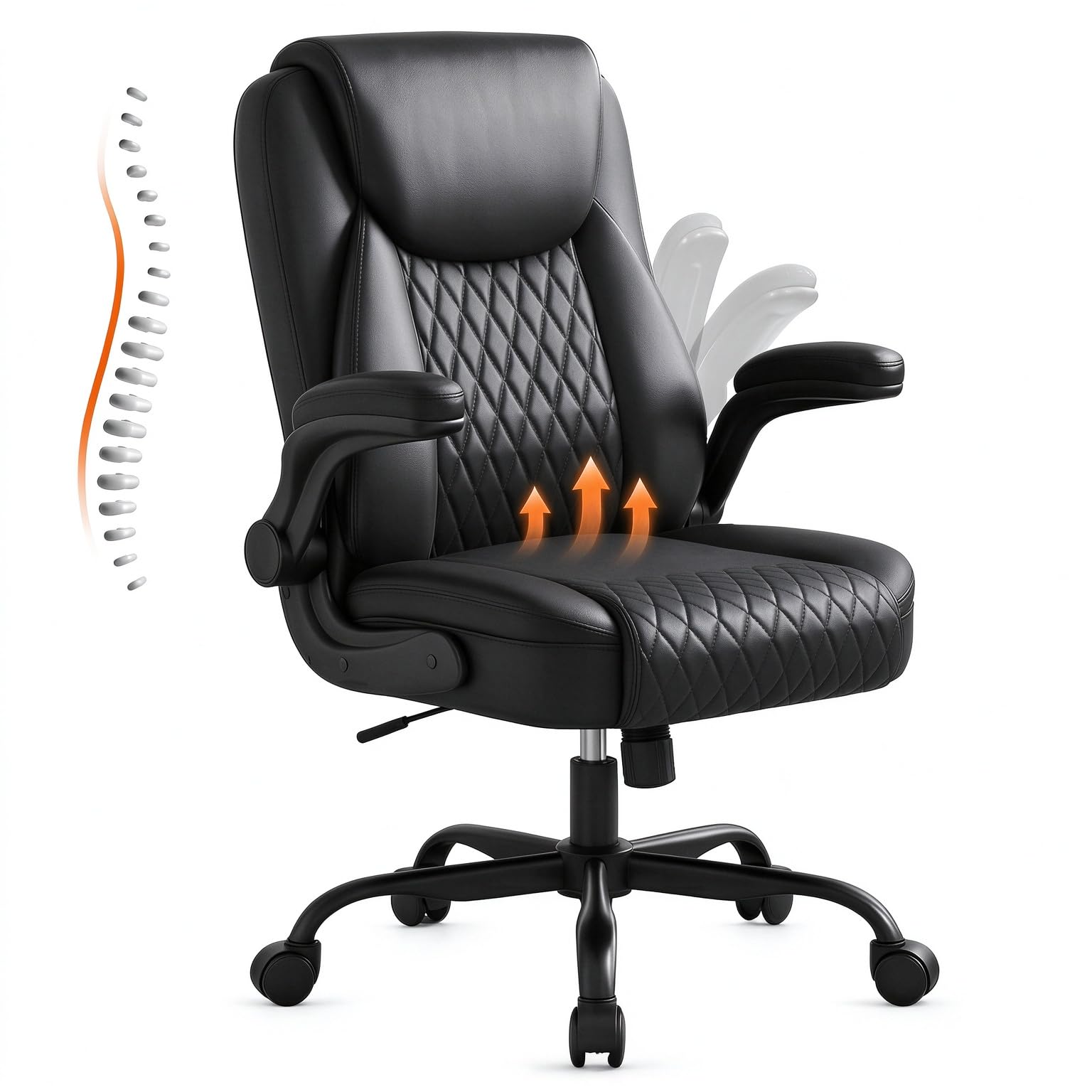GTPLAYER PU Leather Office Chair, Home Desk Chair with Flip-up Arms, Modern Black