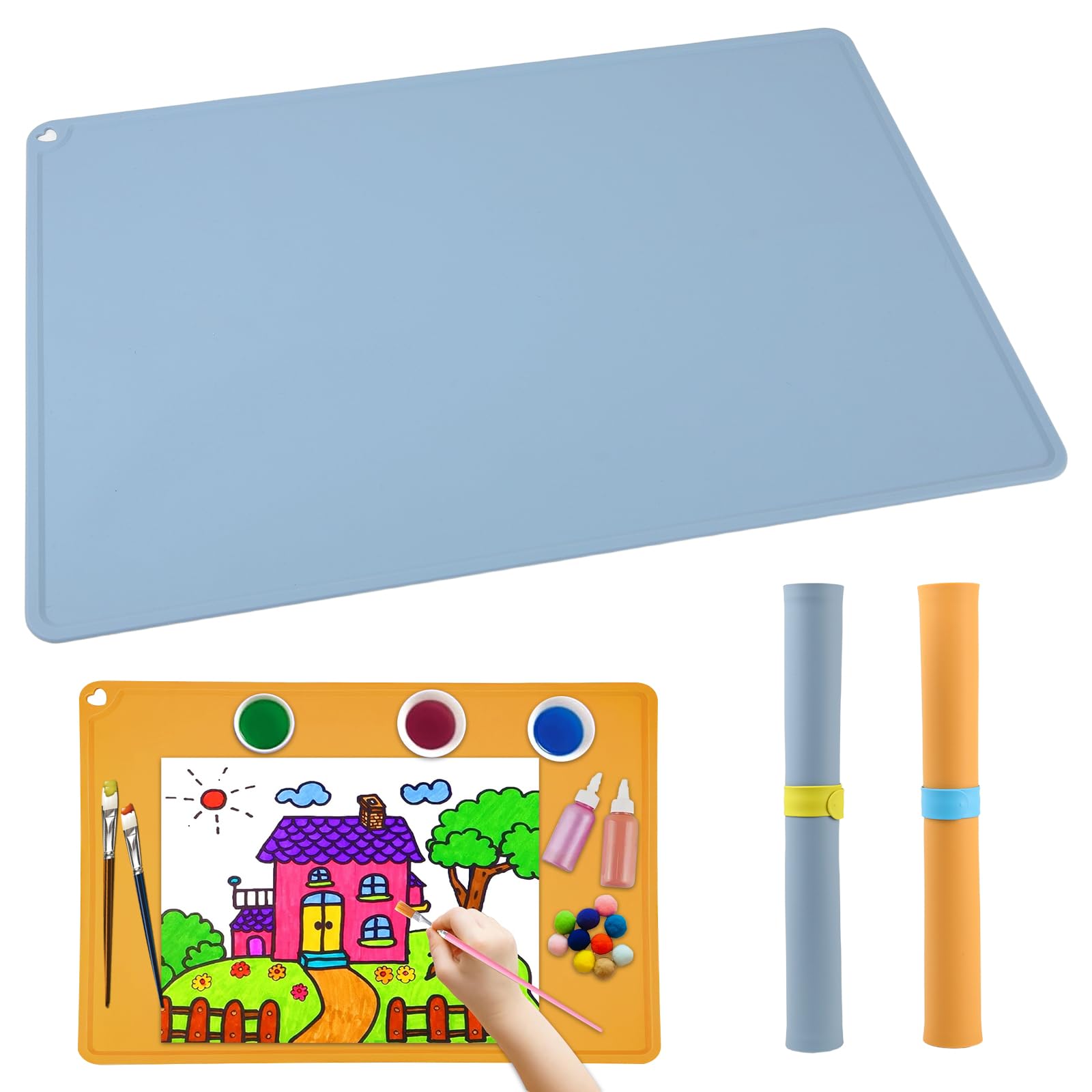 GEEKHOM 2 stuks schildermatten voor kinderen, 60 x 40 cm, A2, siliconen knutselonderlegger, grote siliconen mat voor schilderen, hars, zandkunst, antiaanbaklaag en wasbaar, bureauonderlegger met