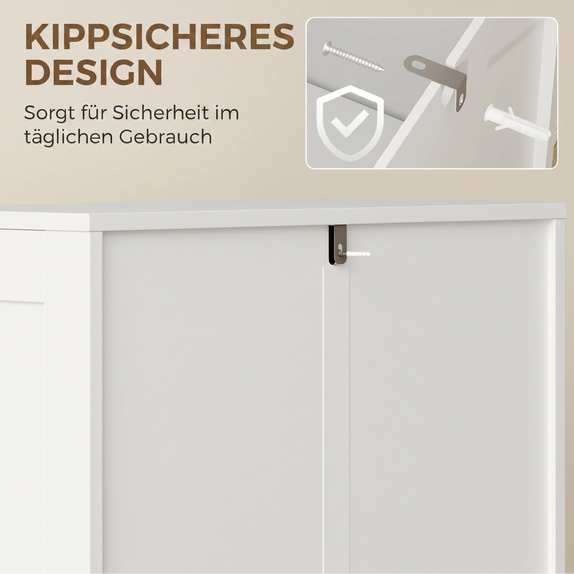 HOMCOM Küchenschrank, Hochschrank mit 2 verstellbaren Regalböden, Küchenbuffet Buffetschrank mit 4 gewölbten Türen, für Wohnzimmer, Weiß, 60 x 30 x 110 cm