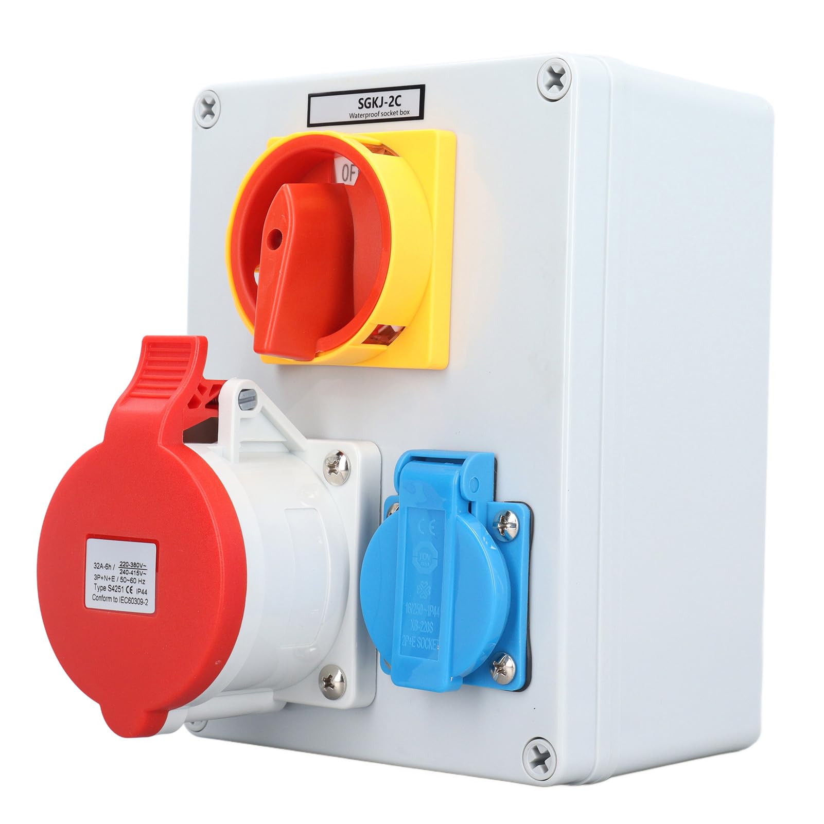 Enchufe Europeo Enchufe Industrial con Interruptor IP44 Caja de Salida Impermeable para Exteriores 250 V 16 A 32 A 5 Pines Compacto Práctico para Varios Lugares de Trabajo en