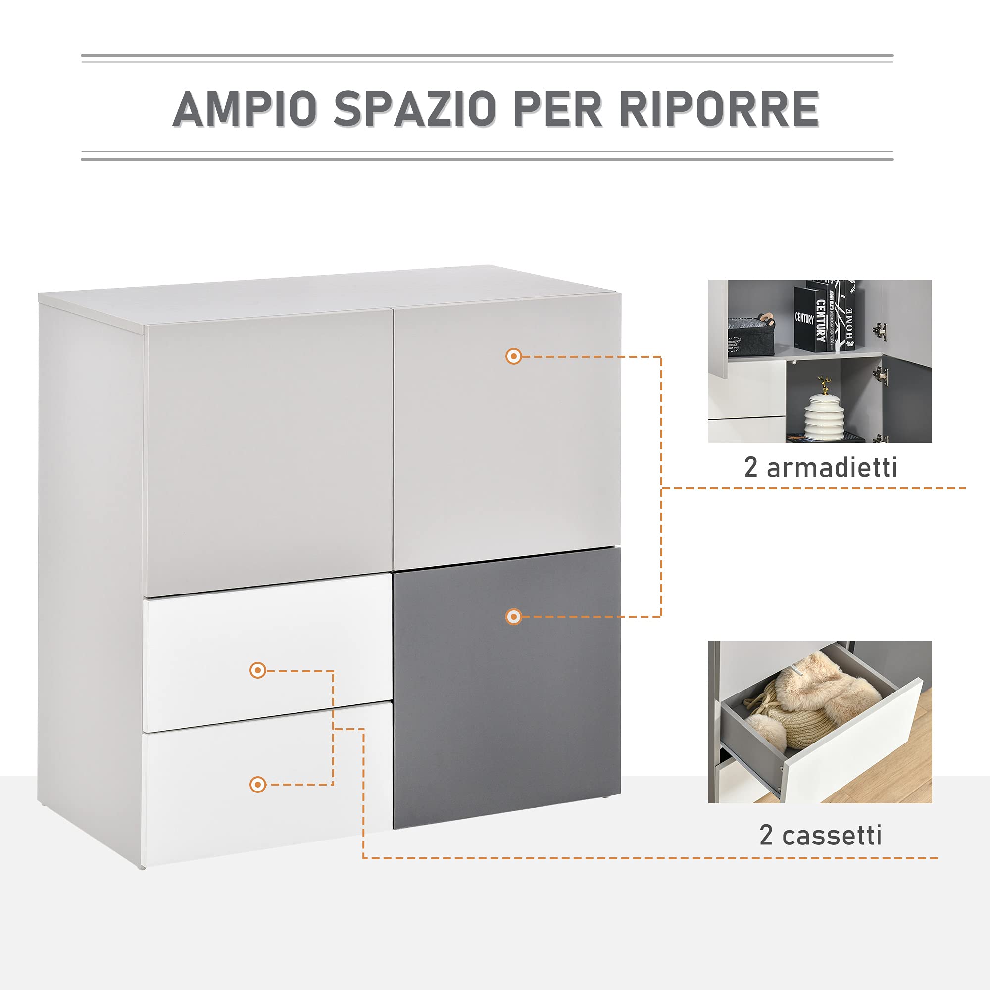 HOMCOM Armadietto Multiuso con Cassetti e Ante in Legno, per Ufficio | Mobile per Soggiorno, Camera da Letto