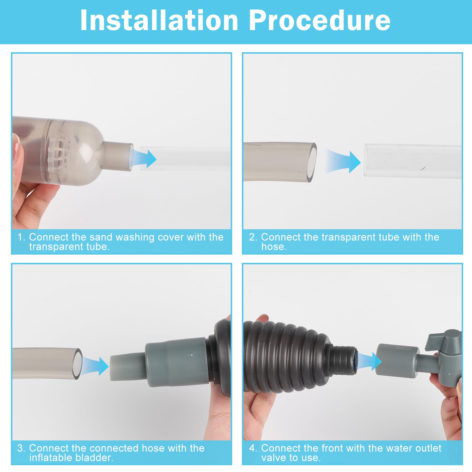 8 X Acquario Acqua Changer Kit Pompa Sifone Pulizia Manuale Serbatoio di pesce Acquario Kit di pulizia ghiaia con flusso d'acqua regolabile per la pulizia della sabbia