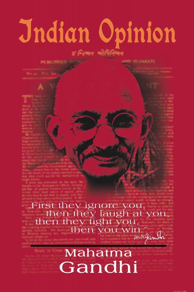 1art1 Mahatma Gandhi Poster Indian Opinion, First They Ignore You, czerwony druk artystyczny reprodukcja 120x80 cm