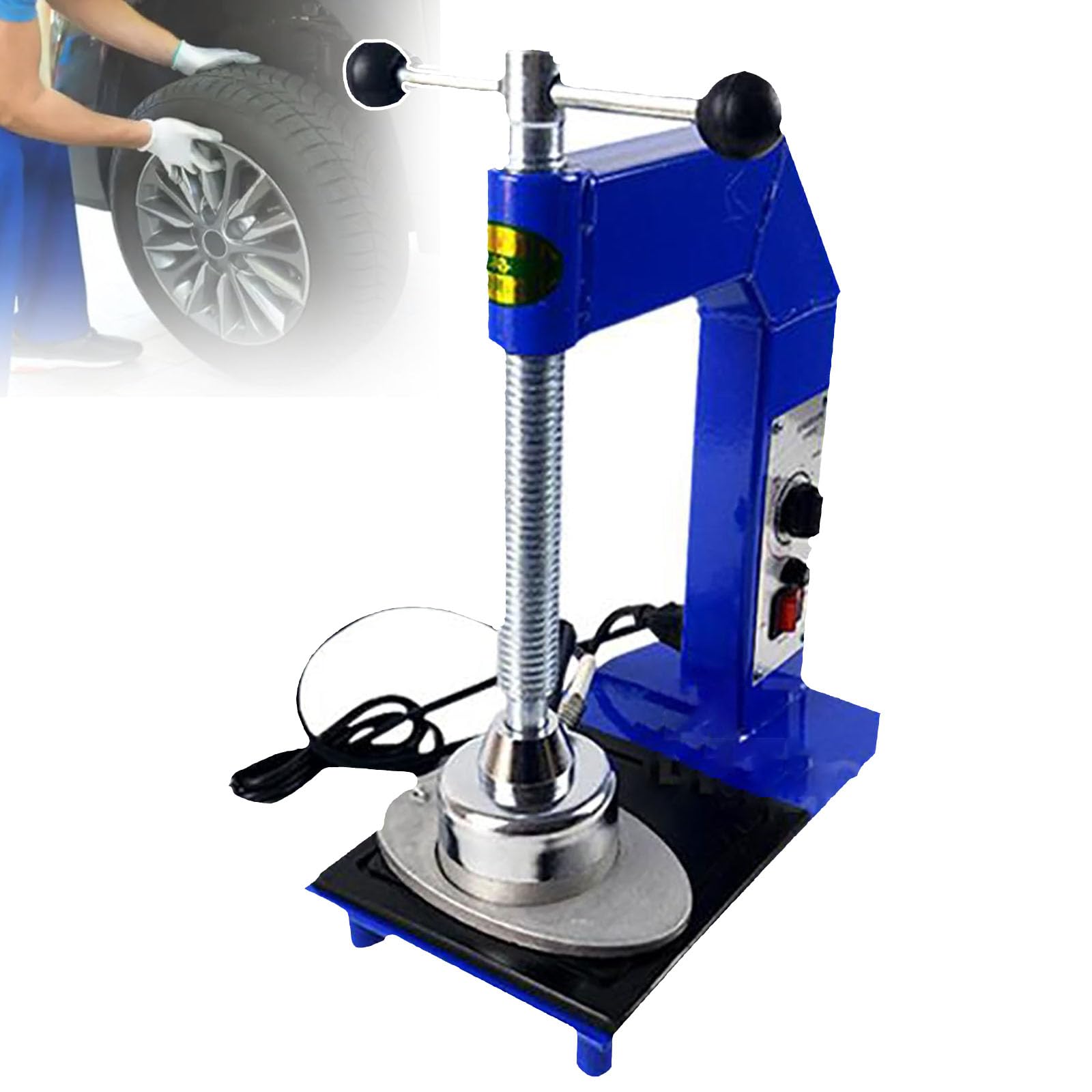 Reifenreparaturmaschine, 500 W Schnellheizung, Temperaturregelbereich: 140-165℃, Verstellbare Handkurbel, ≤7 Minuten Aushärtungszeit, Für Garage, Werkstatt (295 × 170 × 415 Cm),Blue