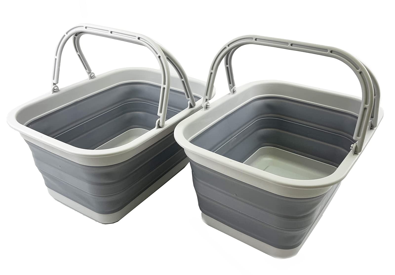 SAMMART 12L Set of 2 Collapsible Tub with Handle - Portable Outdoor Picnic Basket/Crater - Foldable Shopping Bag - Space Saving Storage Container (Gray)