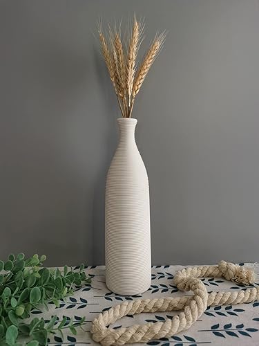 Miniatura 4 de Jarrón moderno de cerámica blanca, jarrones pequeños de cuello estrecho de 10 pulgadas, jarrones de cerámica decorativos, chimenea, decoración de