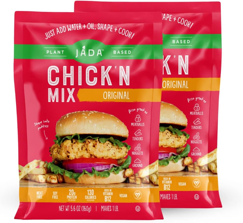 Vegan Ground Chicken Mix - MIX, SHAPE, COOK The Best Vegan Chicken Meals - Shape Into Vegan Nuggets, Patties, Tenders - Baked, Grilled or Fried Chicken (Original 2pack)